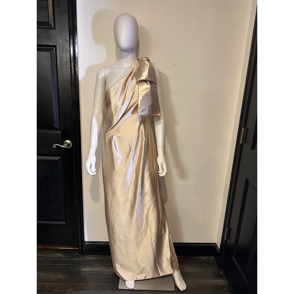 Champagne‎ Satin One Shoulder Bow Evening Gown Formal Bridesmaid